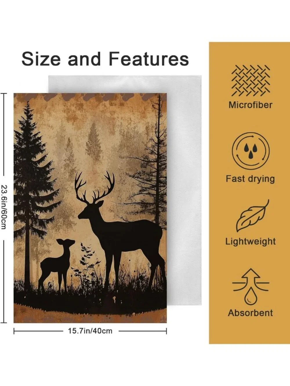 Set of 2 Soft Absorbent Forest Deer Hand Towels - Kitchen & Bathroom Decor